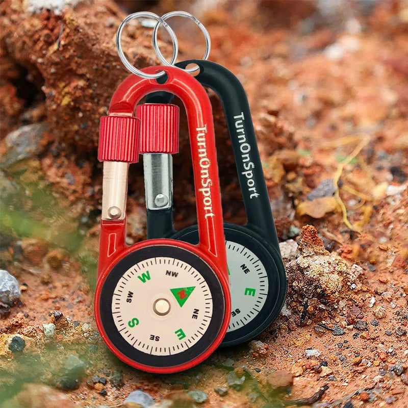TurnOnSport Carabiner Clip On Compass Hiking - Compact Compass Keychain Backpacks | Small Pocket Magnetic Compass Keychain for Kids - Hiking Compass Twist Lock | Keyring Keychains Outdoor Survival Camping 2 pcs - Image 5